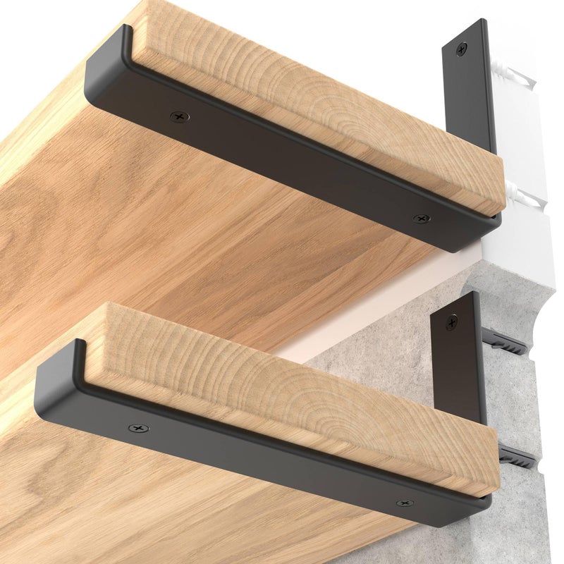 LEOPO 8 inch Shelf Brackets 4-Pack ,1/5 inch Thick Heavy Duty Industrial Bracket for DIY Floating Shelf Support, Black Coated Wall Shelf Support, 7.25â€ x 4â€ x 1.5â€ - Image 1